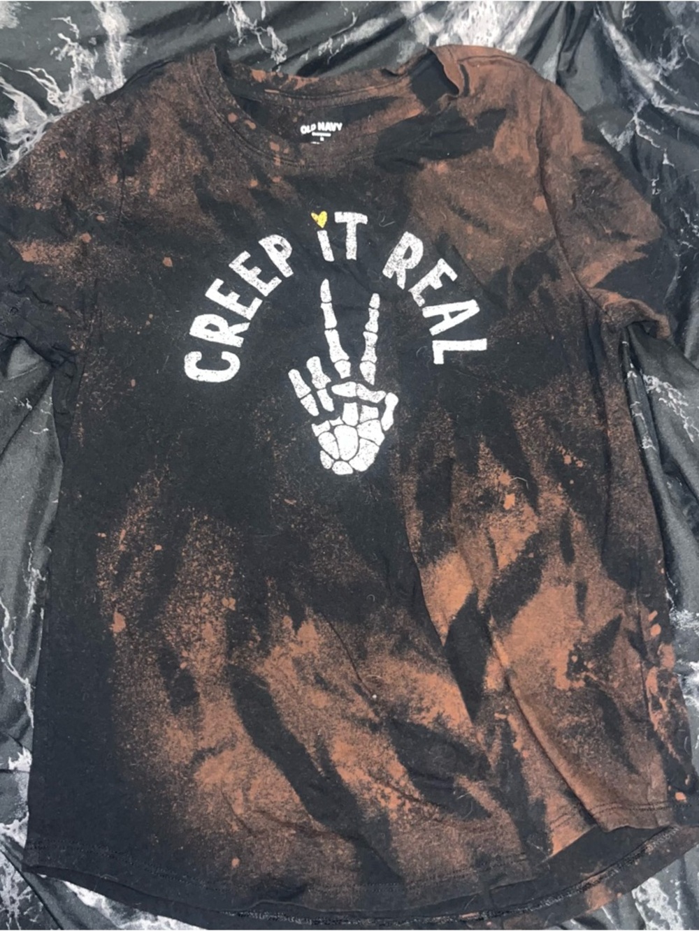 Old Navy "Creep It Real" Graphic Tee - Black with bleach dyed Rust Accent size m
